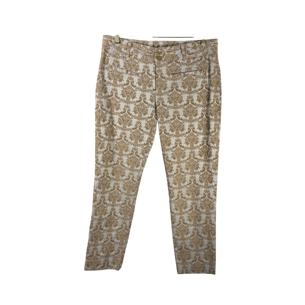 Anthro Cartonnier Charlie Ankle Pants Women 10 Beige Gray‎ Jacquard Tapestry